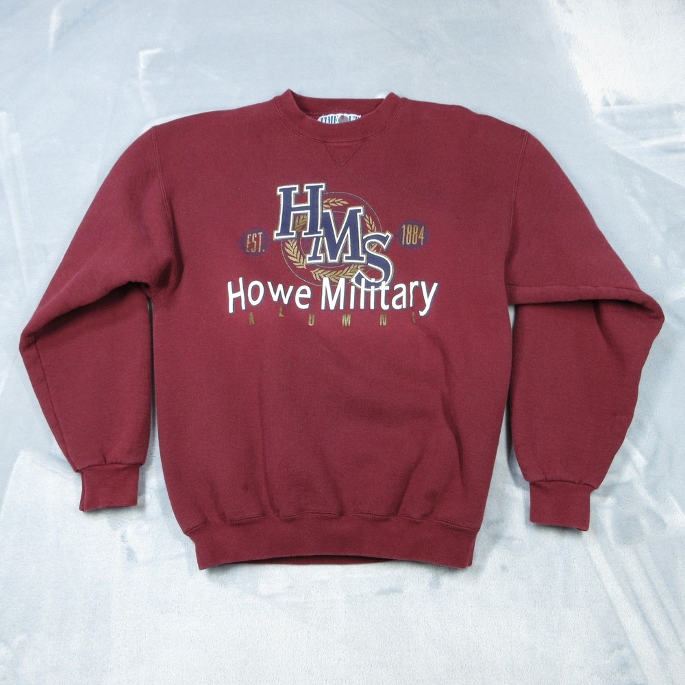 Vintage Howe Military Alumni Sweatshirt Mens Medium Maroon Made USA Crewneck 90s